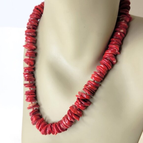 Womens Red Coral Necklace  Disc Beaded Necklace - Picture 14 of 16